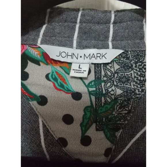 John Mark Boho Patchwork Button Down Shirt L Artsy Lagenlook Cottagecore Striped - Picture 7 of 7
